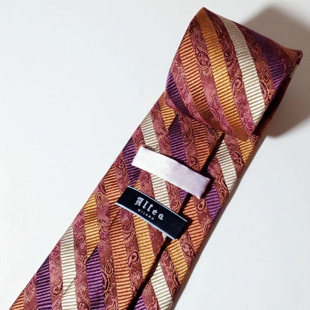 Altea Milano 100% Silk Vintage Tie Burgundy Wine Purple Diagonal Stripes Italy